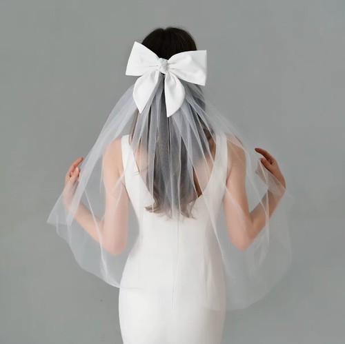 White bridal bow - bridal, veil