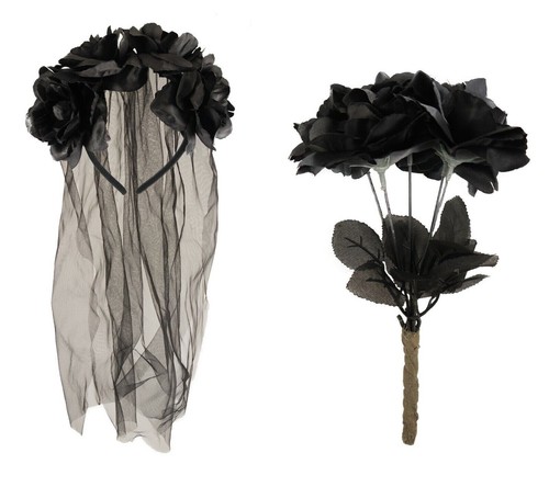 Black veil roses set - black, flower