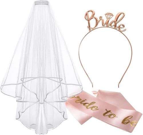 Bride sash and veil with - be,