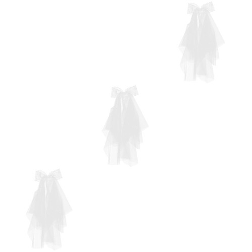 3pcs white wedding veil bride - white,