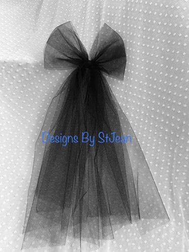 Black tulle bow veil - 17”,