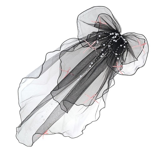 Black bridal veil with pearls - bridal,